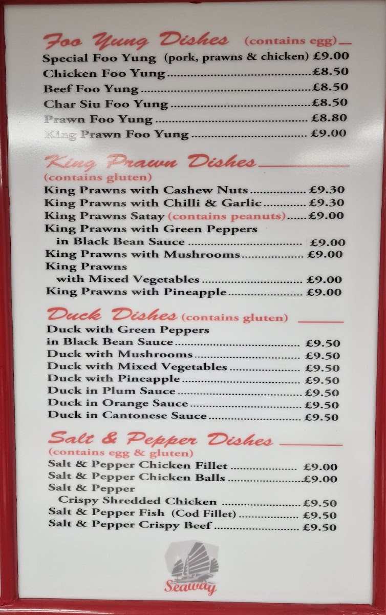 Seaway Chinese & Fish and Chips Takeaway, menu
